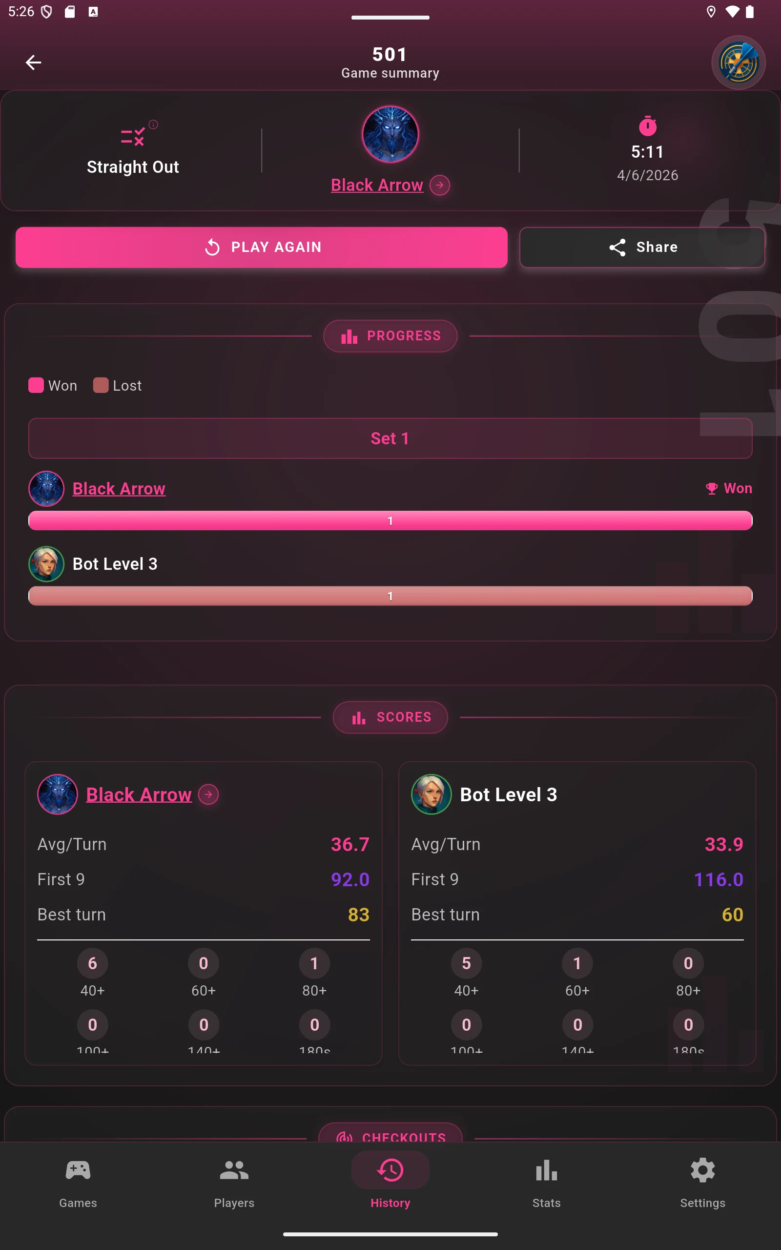 Easy Darts Scorer - Scoreboard screenshot